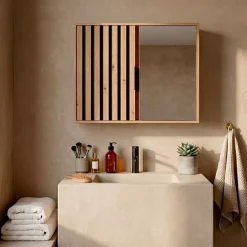 Mobiletto alto per bagno in legno con 2 ripiani (46 x 60 cm) Karma Naturale