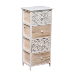 Mobiletto bagno 4 cassetti in legno di paulownia (86 x 37 cm) Stile Bohémien Bianco