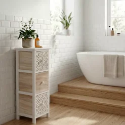 Mobiletto bagno 3 cassetti in legno di paulownia (77 x 25 cm) Stile Bohémien Bianco