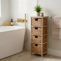 Mobiletto bagno 4 cesti giunco (86 x 37 cm) Olia Naturale