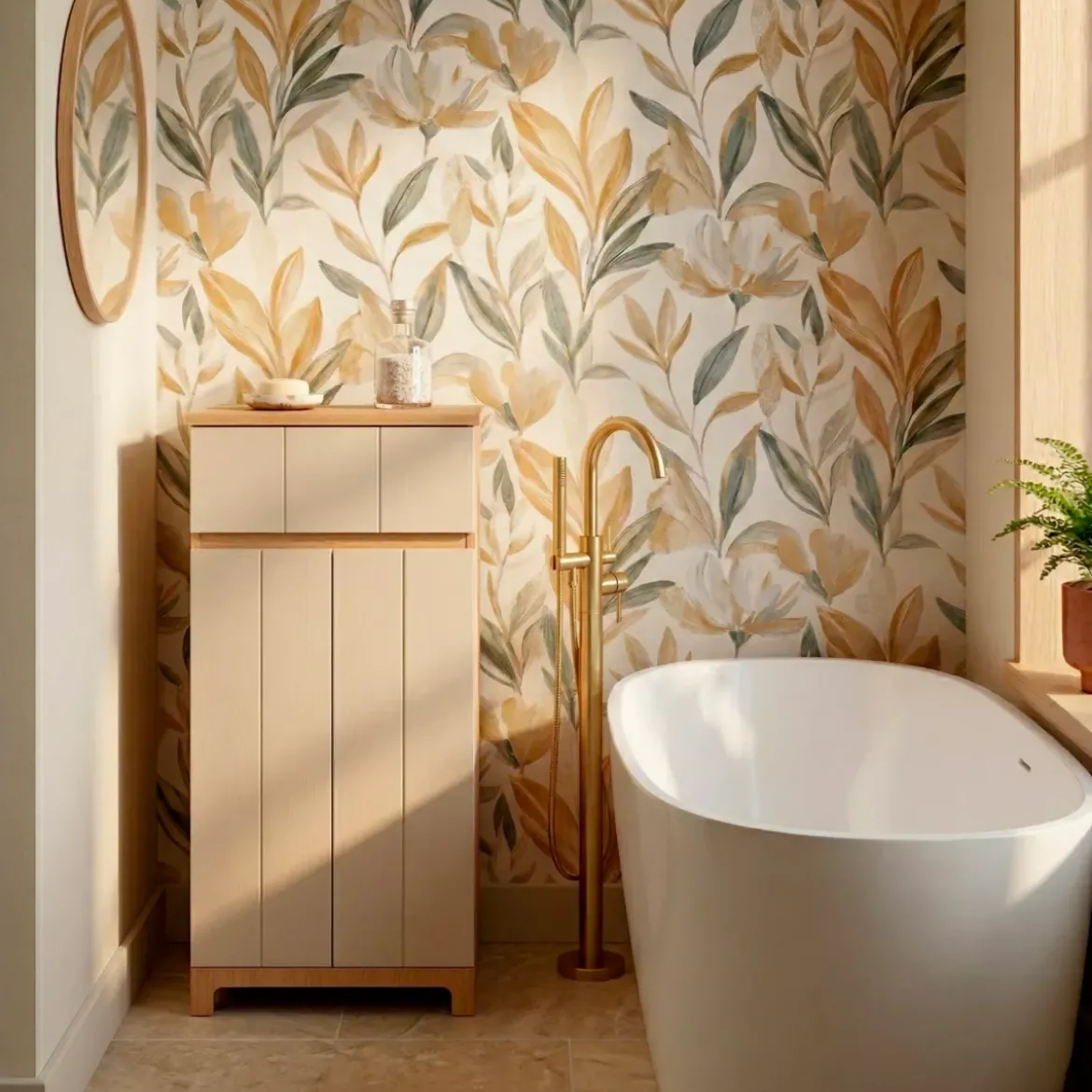 Mobiletto basso bagno in legno (83 x 38 cm) Rivoli Naturale
