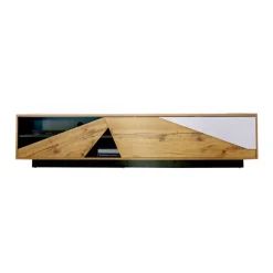 Mobile TV in legno design (L180 x 40 cm) Alabama Bianco, nero e naturale