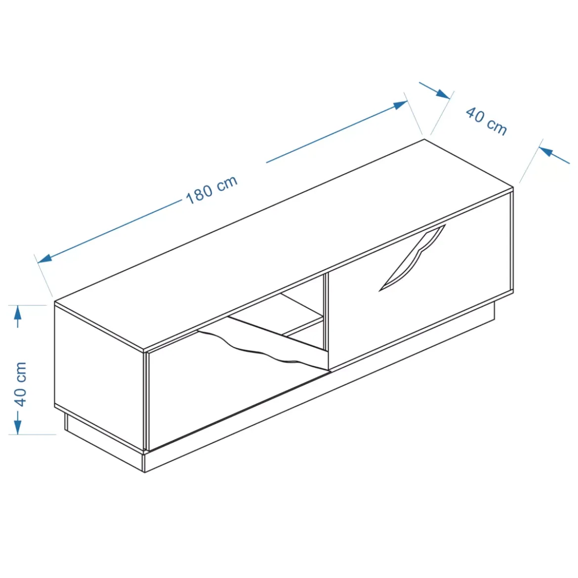 Mobile TV in legno design (180 x 40 cm) Florida Bianco, nero e naturale