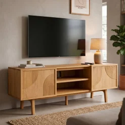 Mobile TV 2 scomparti 2 ante in rovere (140 x 55 cm) Olys Naturale