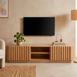 Mobile TV 2 scomparti 2 ante in rovere massiccio (180 x 45 cm) Altos Naturale