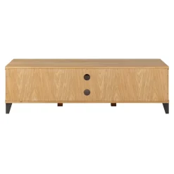 Mobile TV 2 scomparti 2 ante in rovere massiccio e metallo (150 x 44 cm) Bristol Naturale