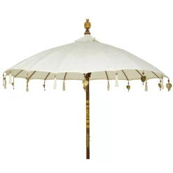 Ombrello da giardino rotondo con decorazioni (D2 m) Cuzco - Bianco sporco