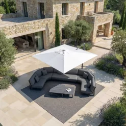 Ombrellone decentrato quadrato in alluminio con base (3 x 3 m) Elyra Antracite e Bianco
