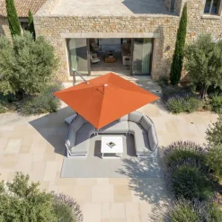 Ombrellone decentrato quadrato in alluminio con base (3 x 3 m) Elyra Metallico lucido e Terracotta