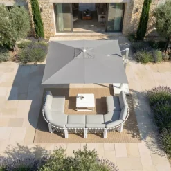 Ombrellone decentrato quadrato in alluminio con base (3 x 3 m) Elyra Bianco e Grigio
