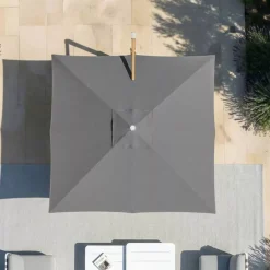 Ombrellone decentrato quadrato in alluminio con base (3 x 3 m) Elyra effetto legno e Antracite