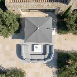 Ombrellone decentrato quadrato in alluminio con base (3 x 3 m) Elyra Metallico lucido e Grigio