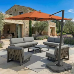 Ombrellone decentrato rettangolare in alluminio con base (3 x 4 m) Elyra Antracite e Terracotta
