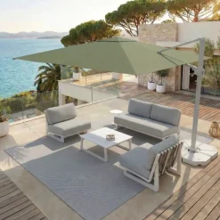 Ombrellone decentrato rettangolare in alluminio con base (3 x 4 m) Elyra Bianco e Verde oliva
