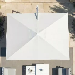 Ombrellone decentrato rettangolare in alluminio con base (3 x 4 m) Elyra Metallico lucido e Bianco