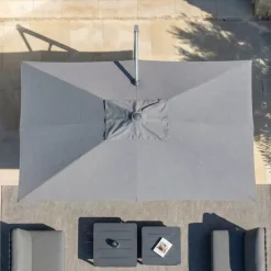 Ombrellone decentrato rettangolare in alluminio con base (3 x 4 m) Elyra Metallico lucido e Grigio
