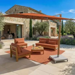 Ombrellone decentrato rettangolare in alluminio con base (3 x 4 m) Elyra effetto legno e Terracotta