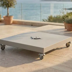 Ombrellone decentrato rettangolare in alluminio con base (3 x 4 m) Elyra effetto legno e Verde oliva
