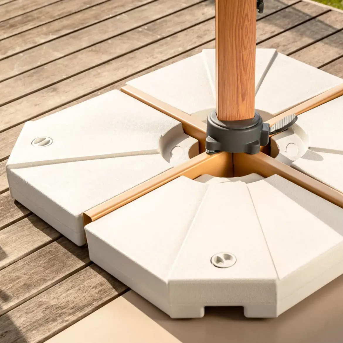 Ombrellone decentrato rettangolare alluminio Yucatan (4 x 3 m) effetto Legno e bianco