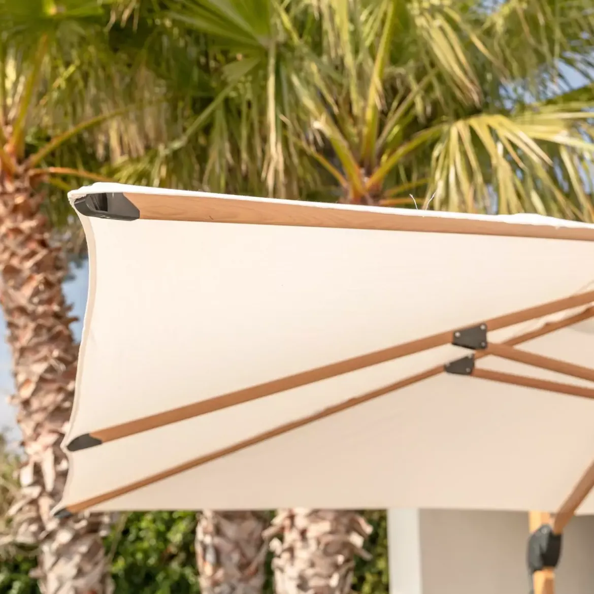 Ombrellone decentrato rettangolare alluminio Yucatan (4 x 3 m) effetto Legno e bianco