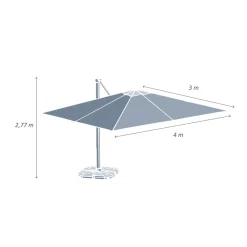 Ombrellone decentrato rettangolare alluminio Yucatan (4 x 3 m) effetto Legno e bianco