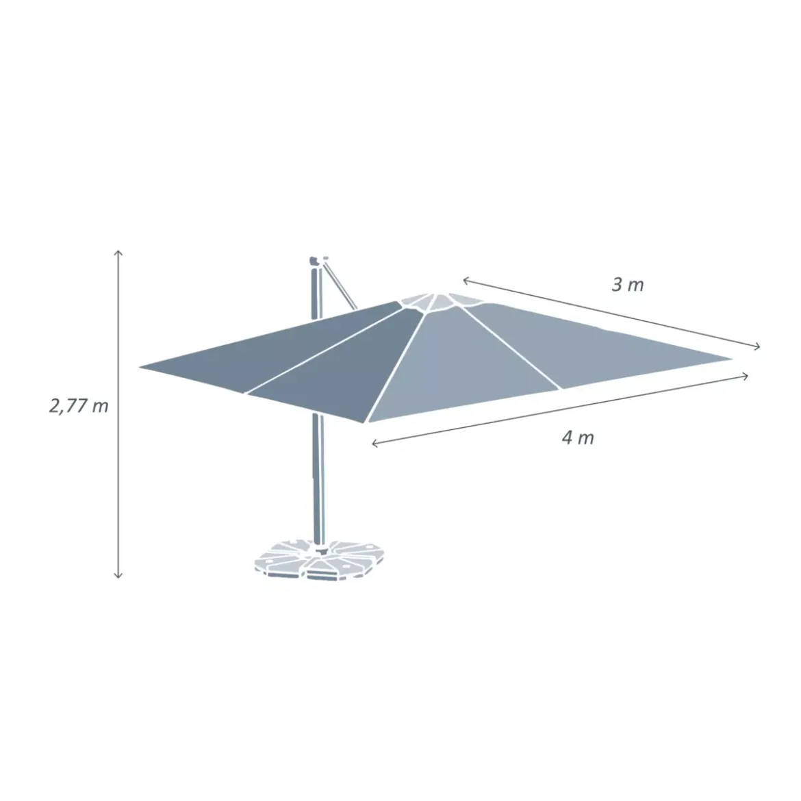 Ombrellone decentrato rettangolare alluminio Yucatan (4 x 3 m) effetto Legno e bianco