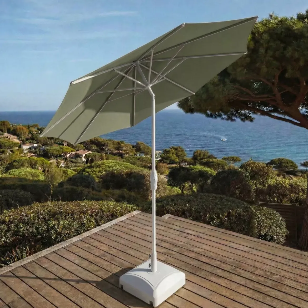 Ombrellone rotondo in alluminio (D3,3 m) Elyra Bianco e Verde cachi