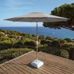Ombrellone rotondo in alluminio (D3,3 m) Elyra effetto legno e Grigio