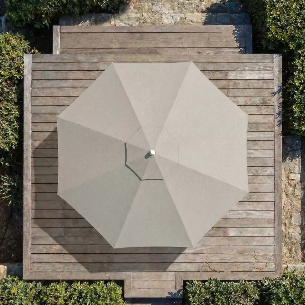 Ombrellone rotondo in alluminio (D3,3 m) Elyra effetto legno e Grigio