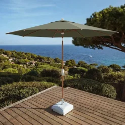 Ombrellone rotondo in alluminio (D3,3 m) Elyra effetto legno e Verde oliva