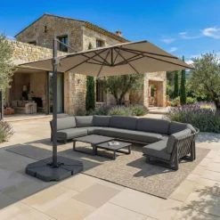 Ombrellone sbalzato rettangolare in alluminio con base (3 x 4 m) Elyra Antracite e Tortora