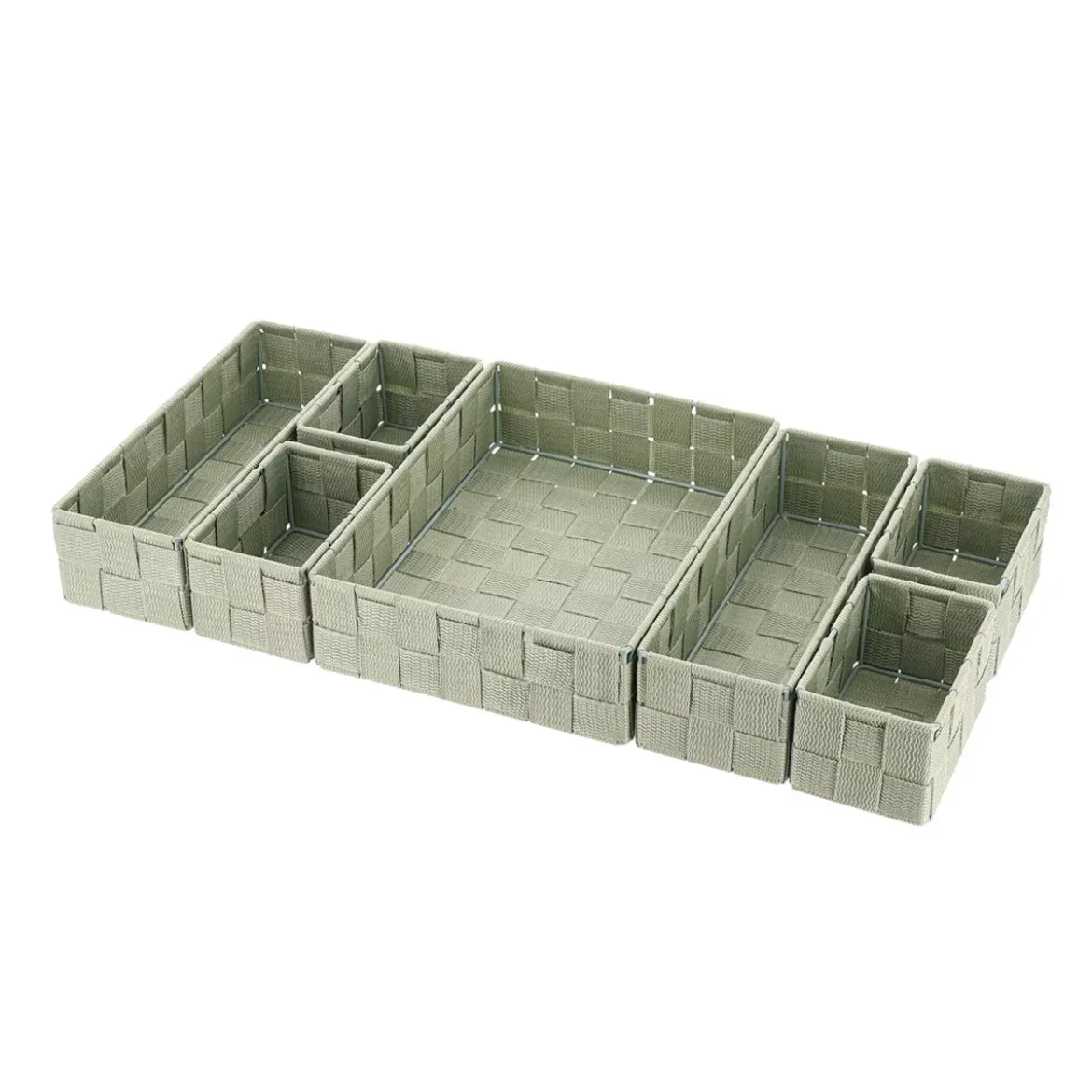 Organizzatore per cassetto bagno 7 cesti intrecciati Oro Verde salvia