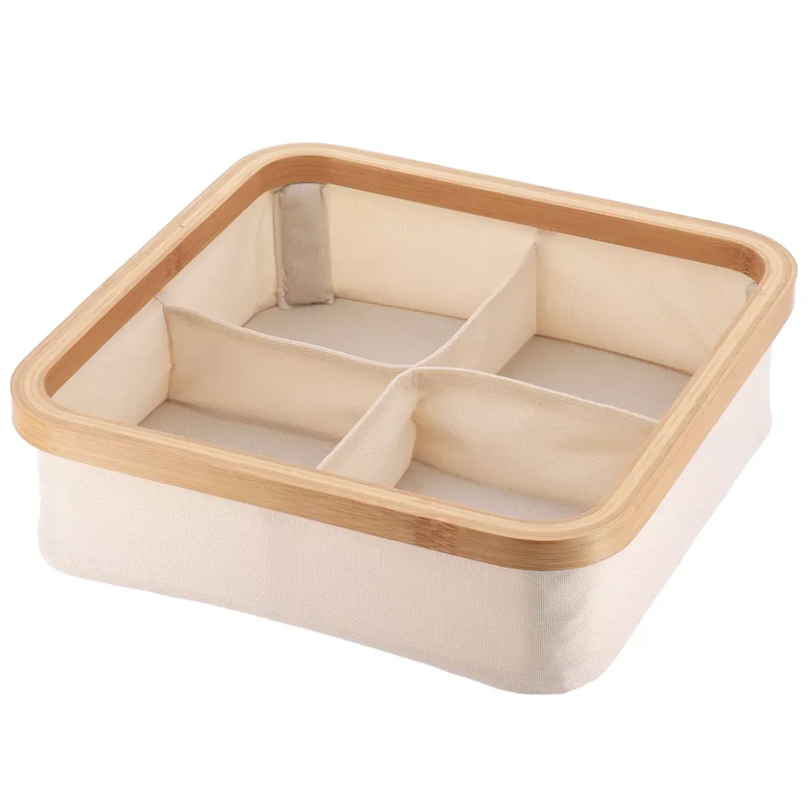 Organizzatore quadrato pieghevole 4 scomparti (L30 x H10 cm) Purebamboo Panna