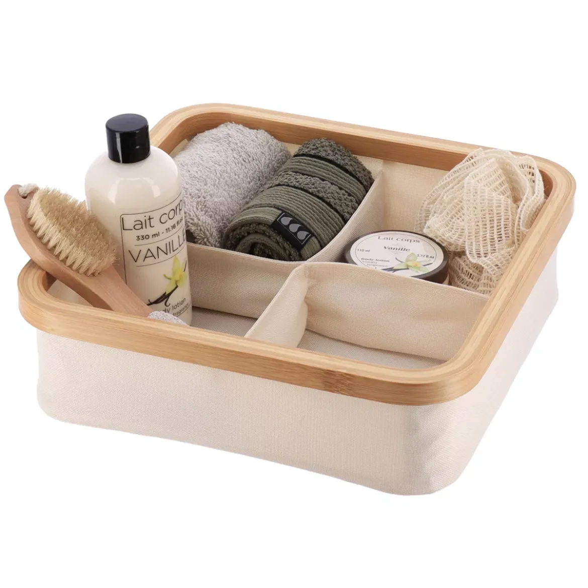 Organizzatore quadrato pieghevole 4 scomparti (L30 x H10 cm) Purebamboo Panna