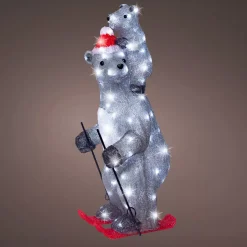 Orsi polari luminosi 100 LED (H69 cm) Grizzly sugli sci Grigio e bianco freddo