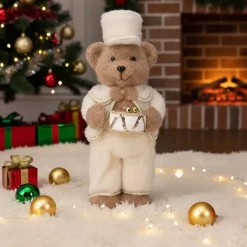 Orso di Natale in piedi (H41 cm) Tamburo d'oro Crema
