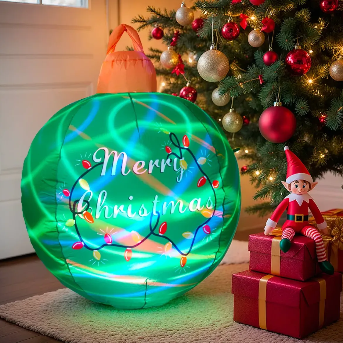 Palla di Natale gonfiabile e luminosa LED (D90 cm) Merry Christmas Verde