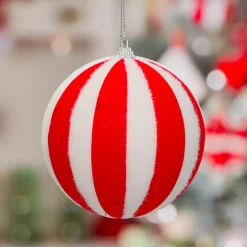 Pallina di Natale (D100 mm) a Righe Rosse e Bianche