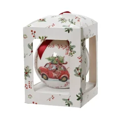 Pallina di Natale (D100 mm) Fiocco rosso Auto di Babbo Natale Bianco