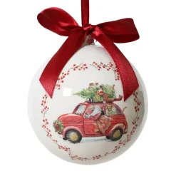 Pallina di Natale (D100 mm) Fiocco rosso Auto di Babbo Natale Bianco