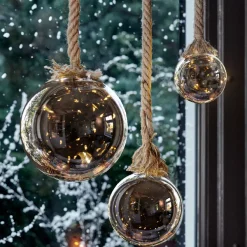 Pallina luminosa a pile 40 LED (D20 cm) Glassata Grigia e bianca calda