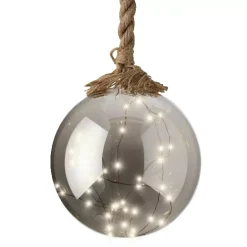 Pallina luminosa a pile 40 LED (D20 cm) Glassata Grigia e bianca calda