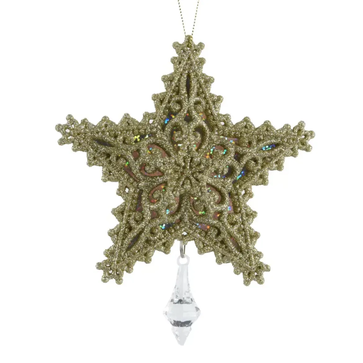 Pendente di Natale (H13 cm) Stella dei Sogni Dorata Glitterata