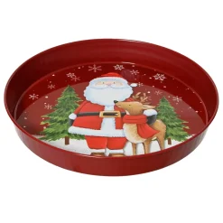 Piatto decorativo rotondo (D25 cm) Babbo Natale e la sua renna Rosso e bianco