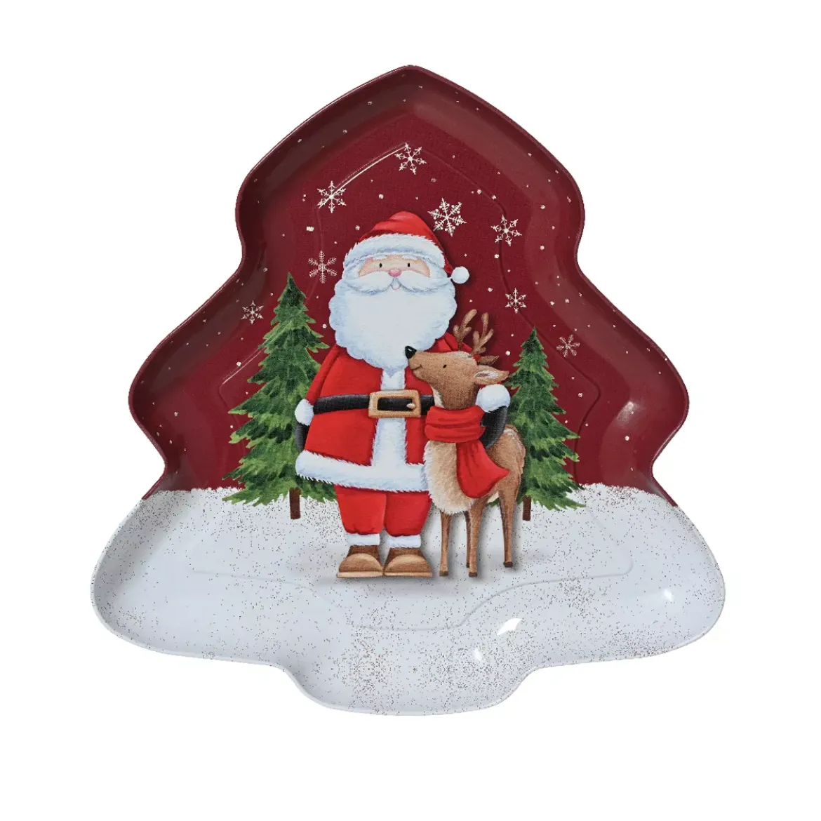 Piatto decorativo (25 x 25 cm) Babbo Natale e la sua renna Rosso