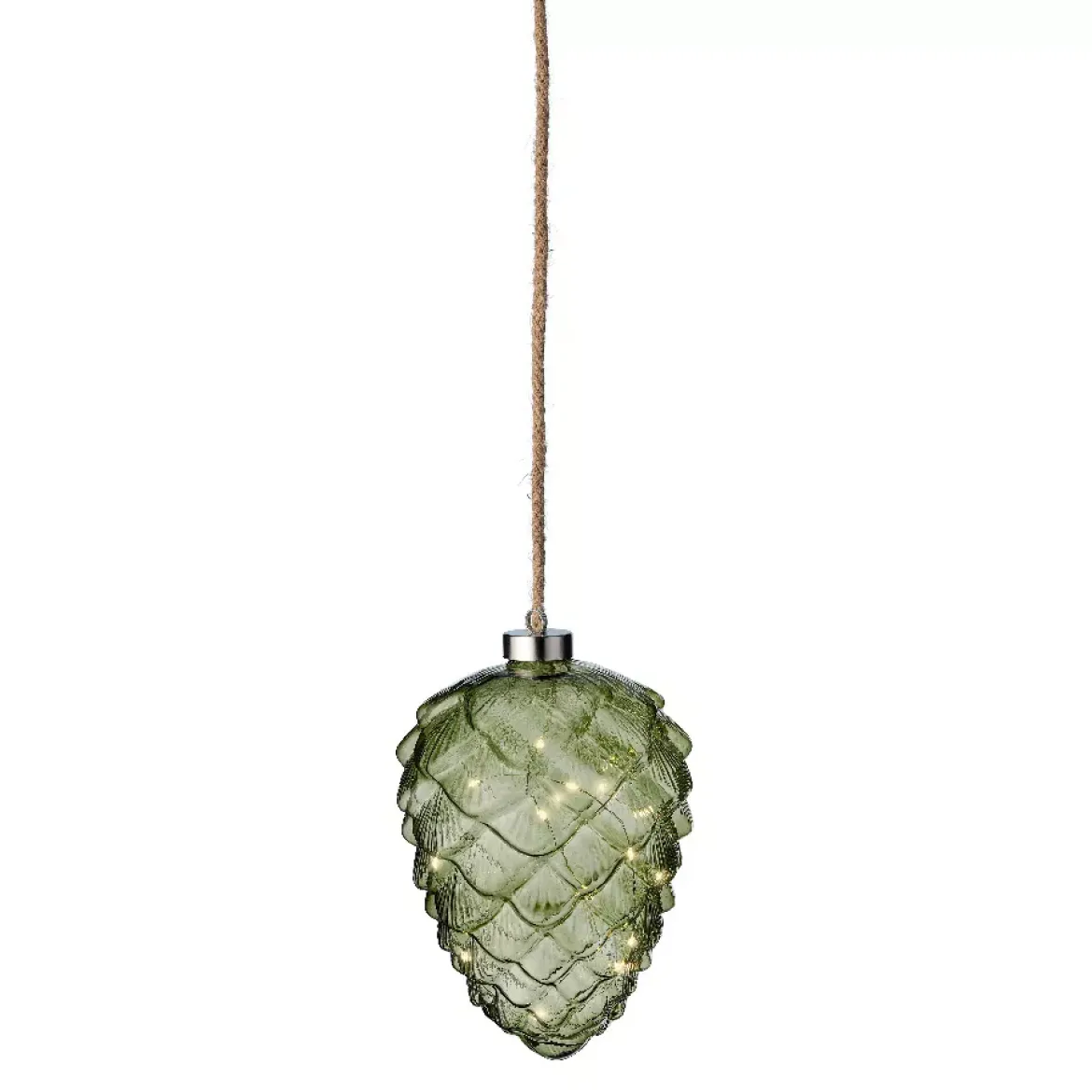 Pigna luminosa in vetro a pile 15 LED (H21 cm) Vintage Tè verde/bianco caldo