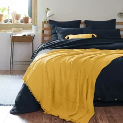 Plaid garza di cotone (220 cm) Gaïa Giallo zafferano