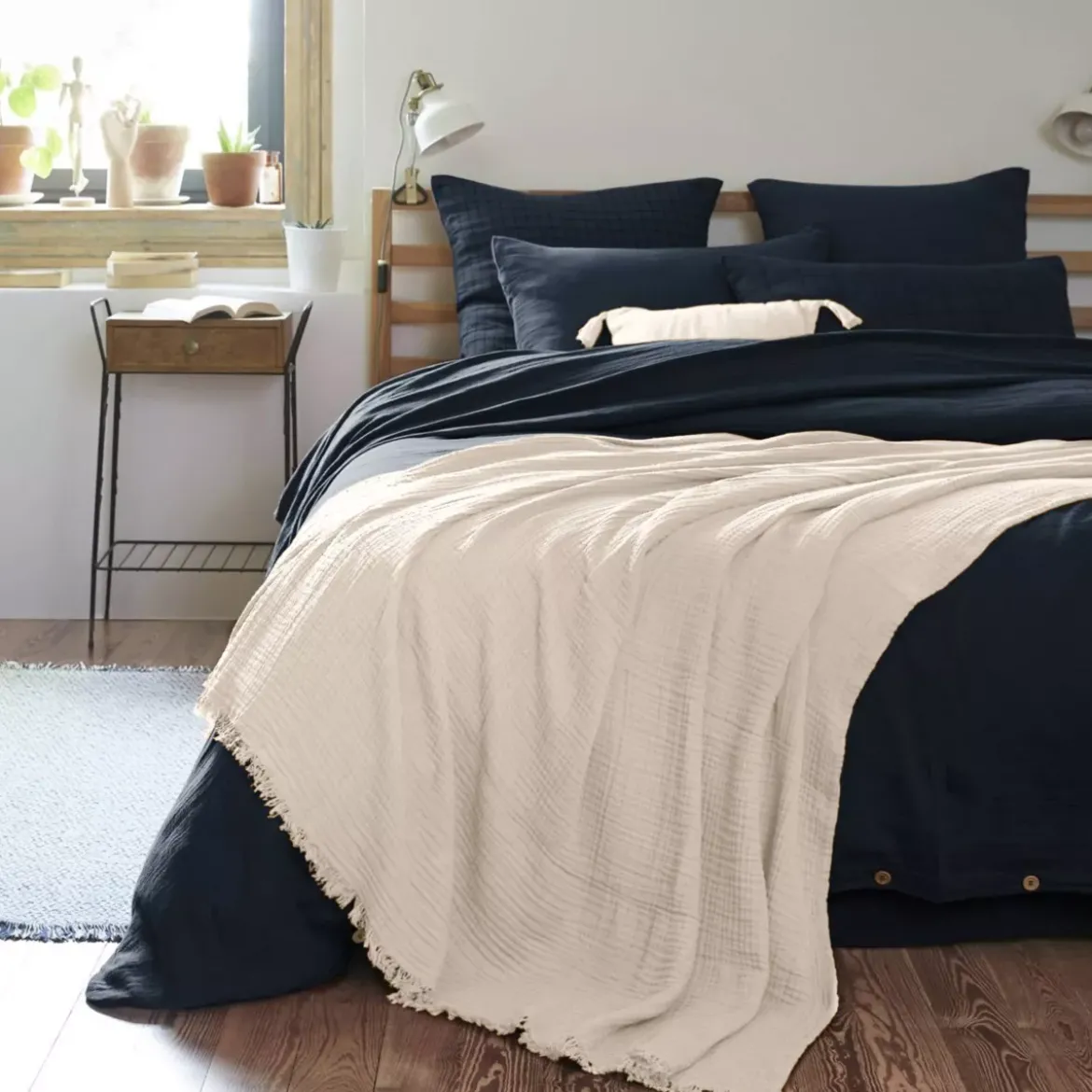 Plaid garza di cotone (220 cm) Gaïa Beige pampa