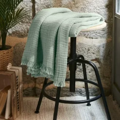 Plaid in garza di cotone (130 x 160 cm) Gaïa Verde eucalipto