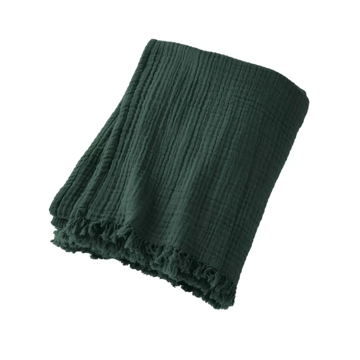 Plaid in garza di cotone (180 x 220 cm) Gaïa Verde abete